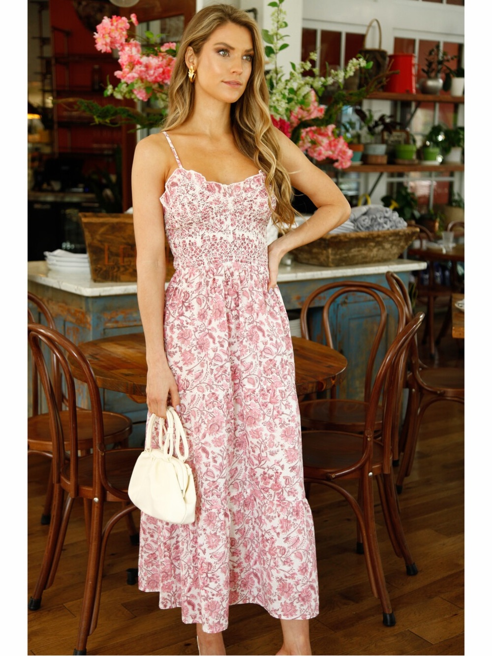 Anna Cate Willow Dress Pink Floral Smocked Maxi Dress - excellent condition